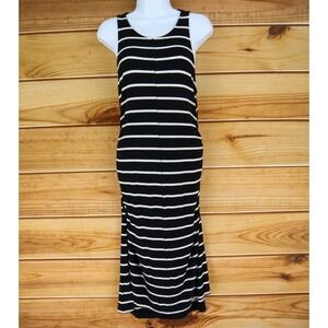 Liz Lange Maternity Maxi Dress Womens Sz M Black Striped Stretch Soft Sleeveless